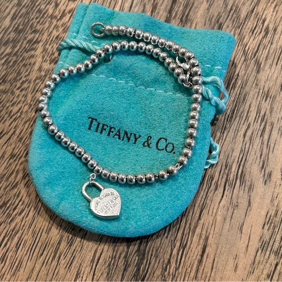 Tiffany & Co. Silver Beaded Bracelet with Heart Charm - Picture 1 of 5